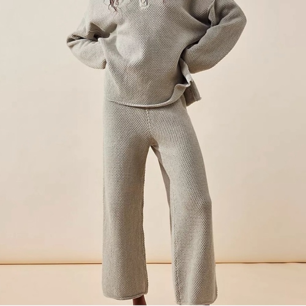 Free People FP Beach Hailee Pant Waffle Knit Wide Leg Pull-on, Women Size Small